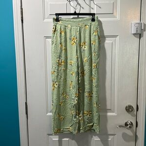 Floral Wide Leg Pants - Green M1